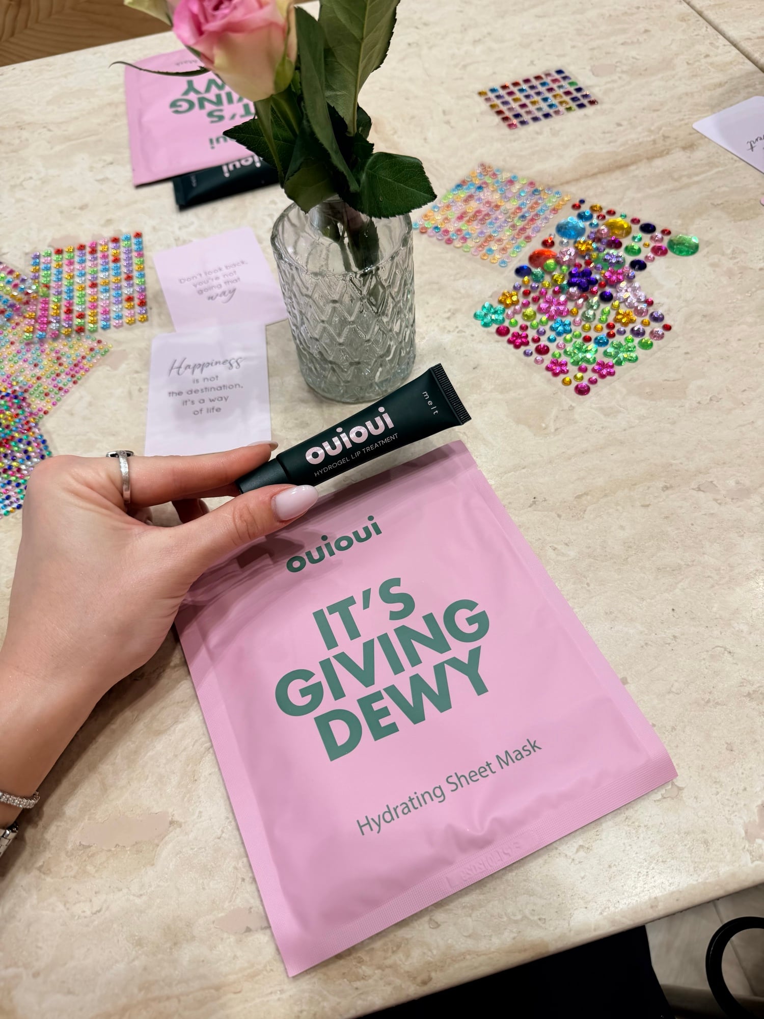 Oui Oui sheet mask at a café pop-up